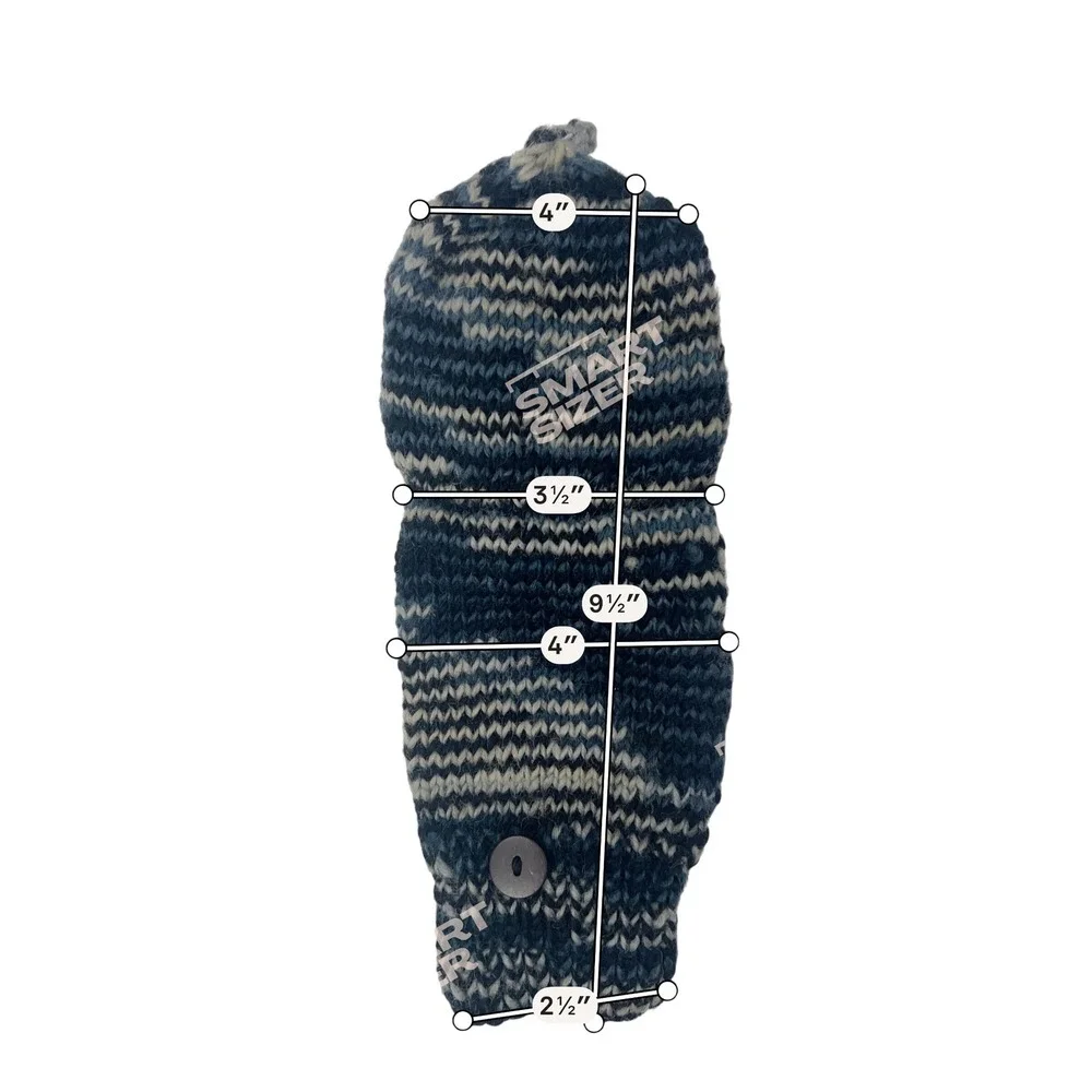 Wool Blue Marled Knit Convertible Flip Top Mittens Fleece‎ Lined Glittens